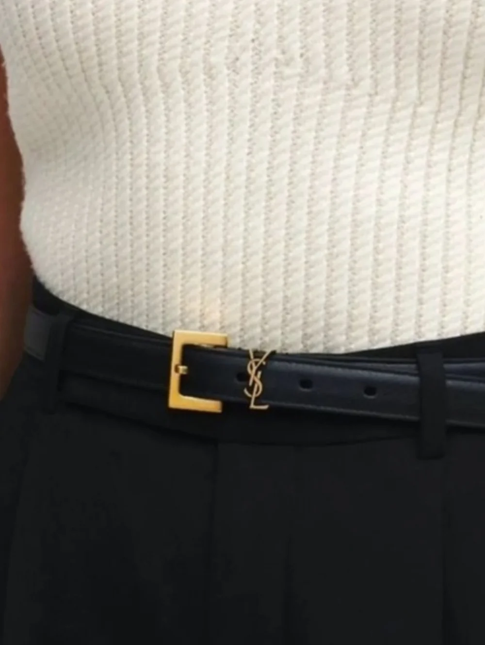 Brand New! YSL Saint Laurent CASSANDRE Thin Belt Smooth Leather BLACK Calfskin - Picture 5 of 14